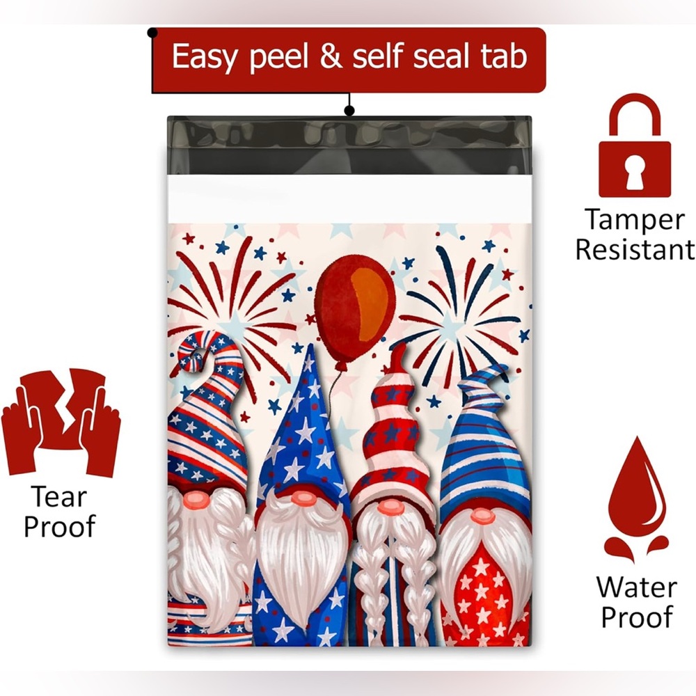 Patriotic Gnome 10” x 13” Poly Mailers - Red, White, and Blue - Picture 4 of 5